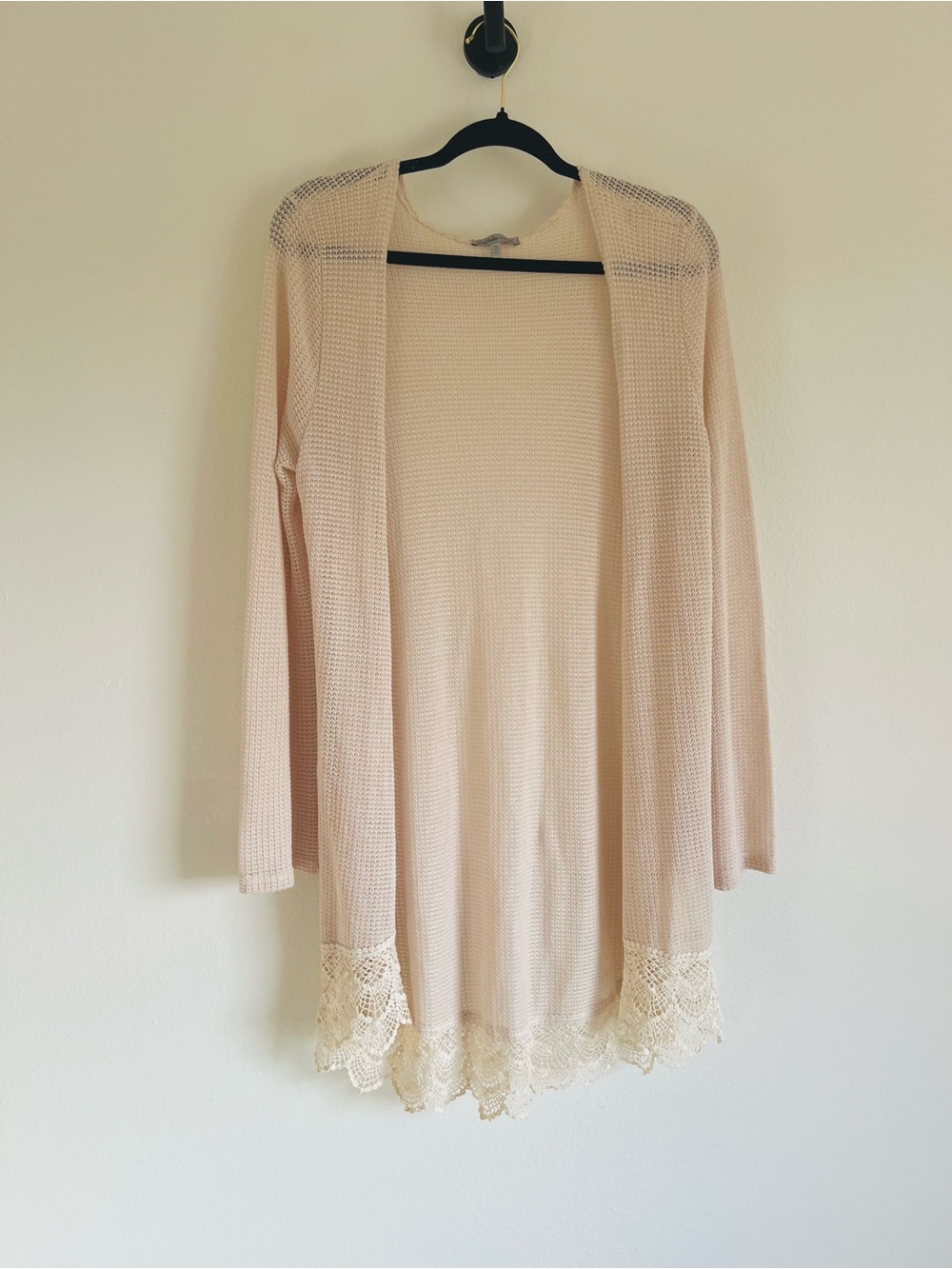 Charlotte Russe Beige Open Front Lace Hem Cardigan